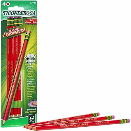 Dixon Ticonderoga Pencils, Erasable, w/Eraser, Carmine DIXX13941